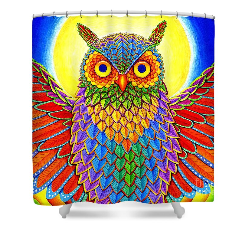 Owl Shower Curtain featuring the drawing Rainbow Owl by Rebecca Wang