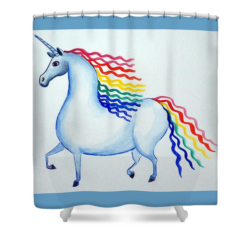 Unicorn Shower Curtain featuring the painting Rainbow Unicorn by Debbie Criswell