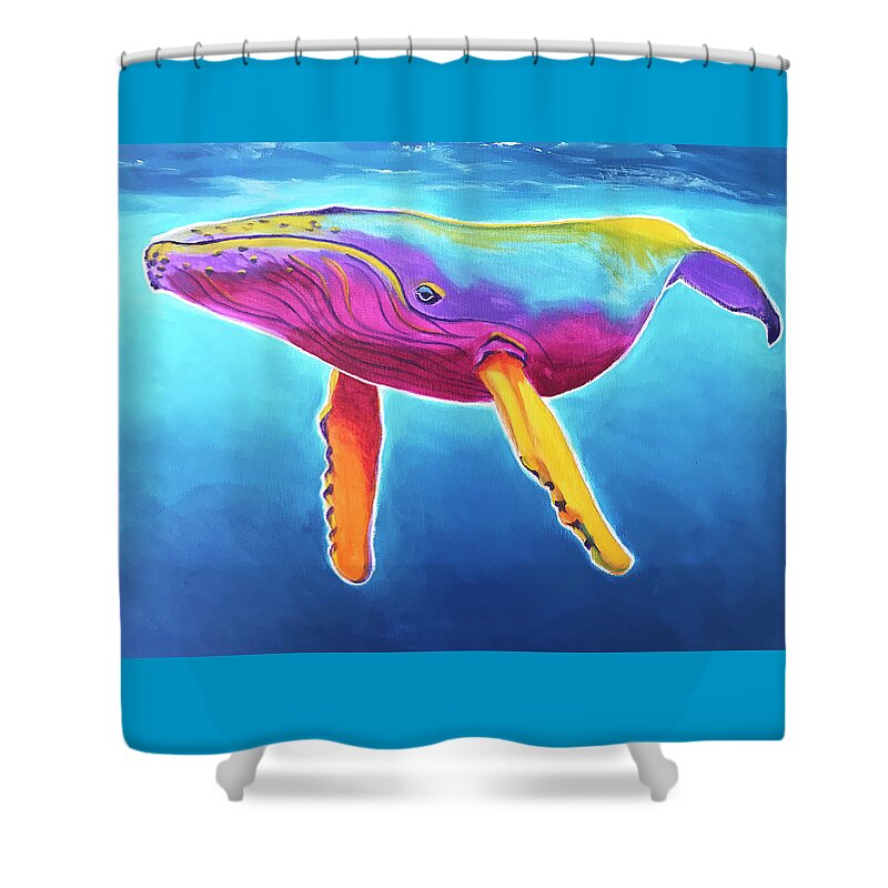 Humpback Whale Shower Curtain featuring the painting Rainbow Whale by Dawg Painter