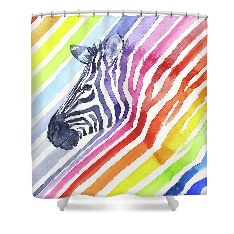 Rainbow Shower Curtain featuring the painting Rainbow Zebra Pattern by Olga Shvartsur