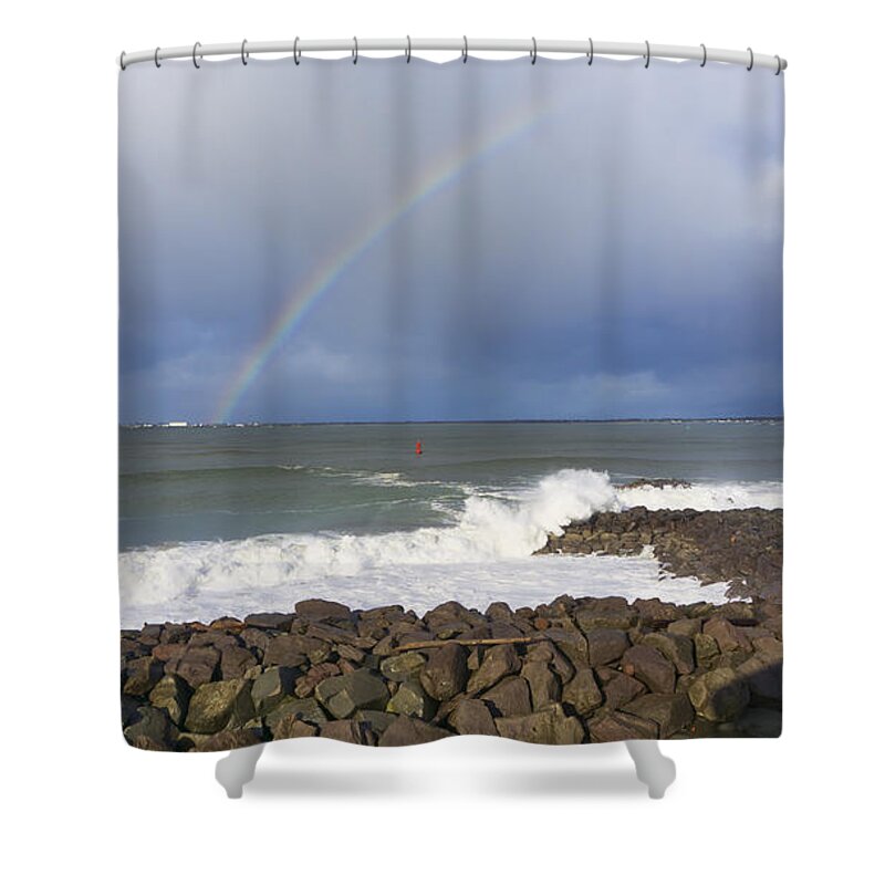 Pacific Ocean Shower Curtain featuring the photograph Rainbows and Rough Seas by Cathy Anderson