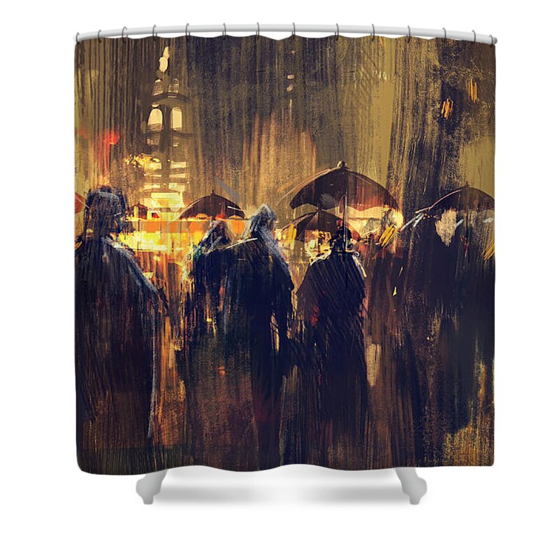 Painting Shower Curtain featuring the painting Raining by Tithi Luadthong
