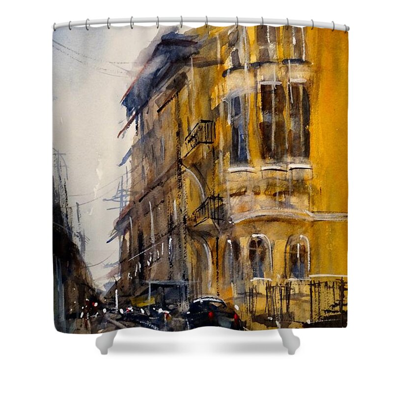 Sofia Bulgaria Shower Curtain featuring the painting Rainy Day in Sofia by Sandra Strohschein