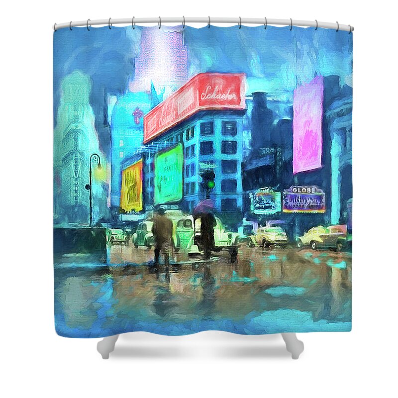 New York City Shower Curtain featuring the painting Rainy Night In New York by Michael Cleere