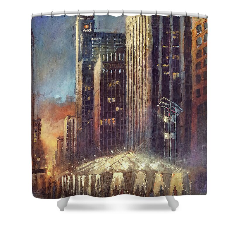  Shower Curtain featuring the painting Raleigh with Symphony Tent by Dan Nelson