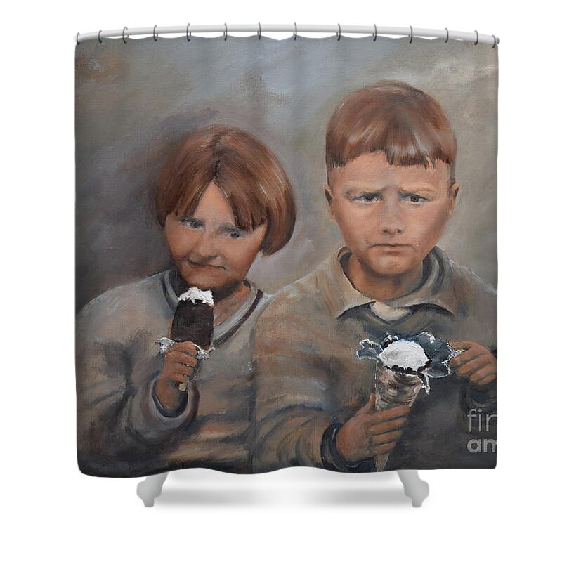 Brother Shower Curtain featuring the painting Rare Treat - Willie and Murrell-The Depression Era by Jan Dappen