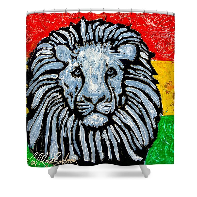 Lion Rastafari Shower Curtain featuring the painting Rastafari Lion by Neal Barbosa