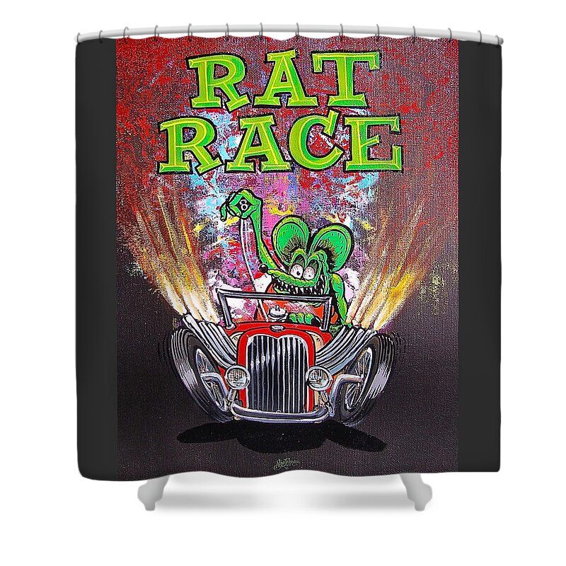 Rat Race Shower Curtain featuring the painting Rat Race by Alan Johnson