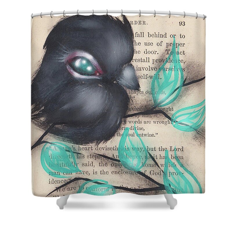 Crow Shower Curtain featuring the painting Raven -3 by Abril Andrade