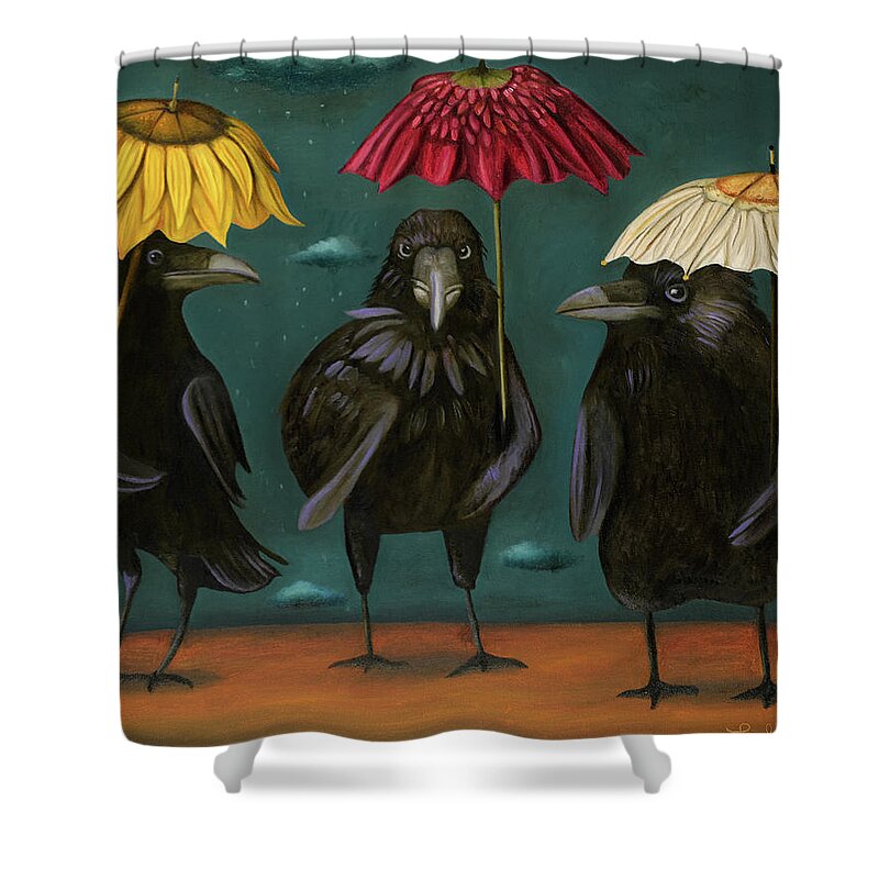 Raven Shower Curtain featuring the painting Ravens Rain by Leah Saulnier The Painting Maniac