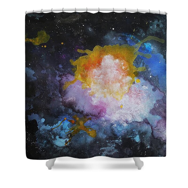 Nebula Shower Curtain featuring the painting Manta ray nebula by Nigel Radcliffe