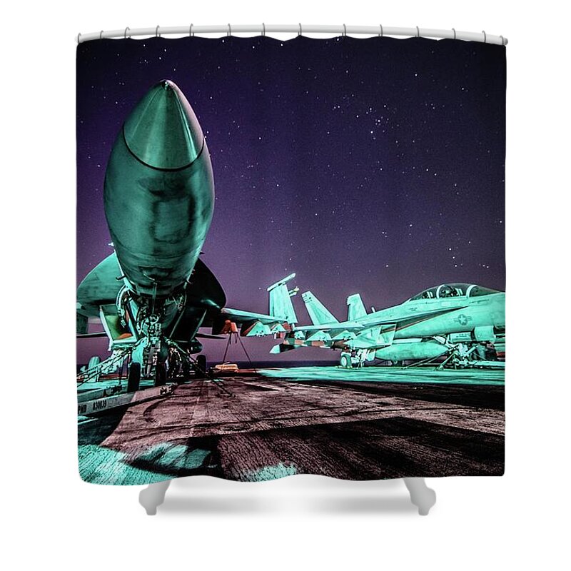 Navy Shower Curtain featuring the photograph Reaching for the Stars by Larkin's Balcony Photography
