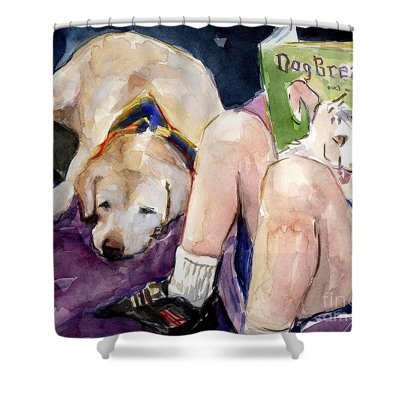 Therapy Dog Shower Curtain featuring the painting Read To Me by Molly Poole