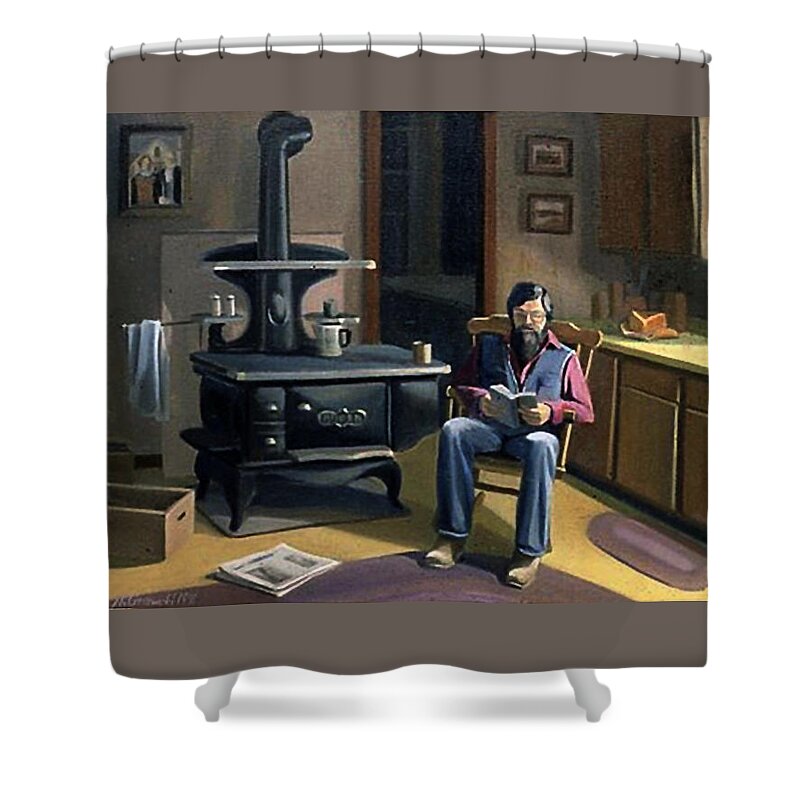Card Shower Curtain featuring the painting Reading by the Light by Nancy Griswold