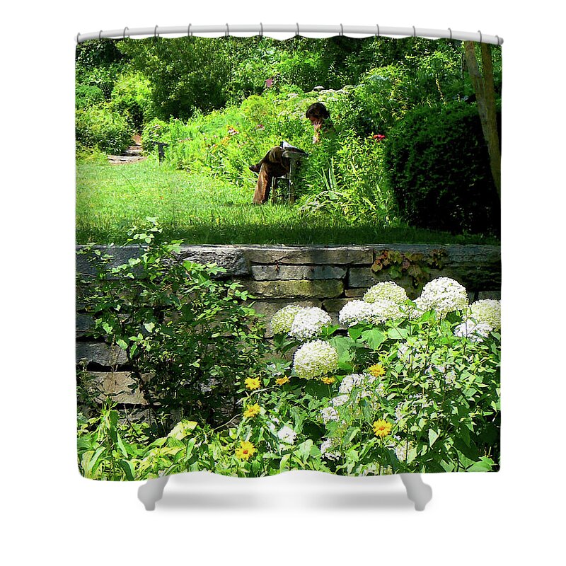 Garden Shower Curtain featuring the photograph Reading in the Garden by Susan Savad