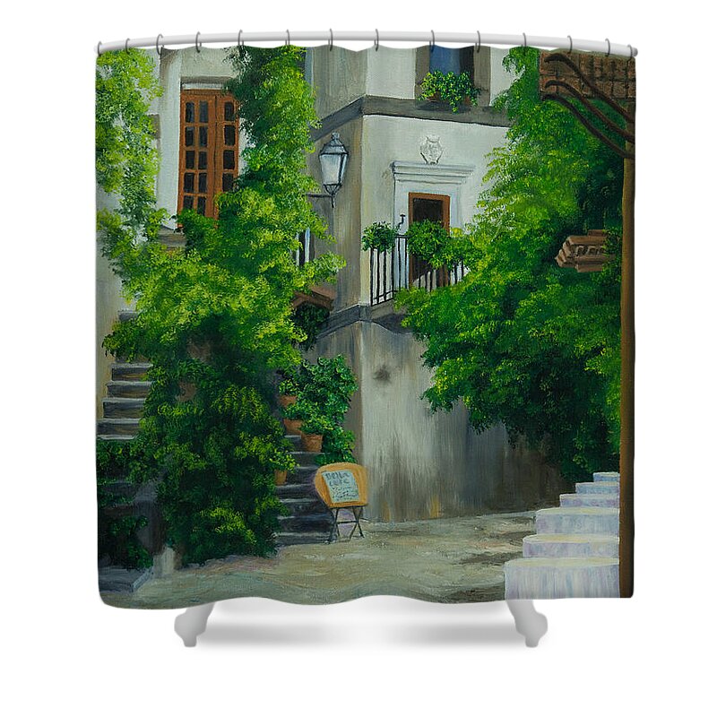 Italy Street Painting Shower Curtain featuring the painting Ready for Business by Charlotte Blanchard