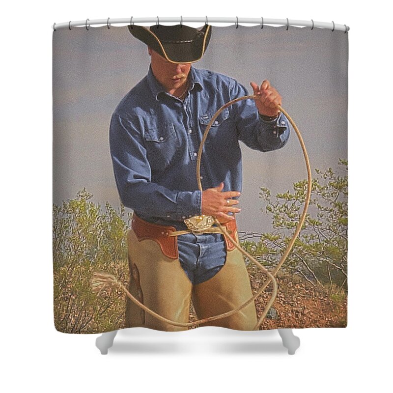 Cowboy Shower Curtain featuring the photograph Ready to Draw by Amanda Smith