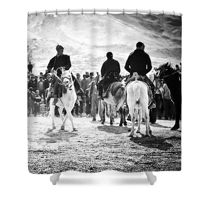 Horses Shower Curtain featuring the photograph Ready To Ride by Aleck Cartwright