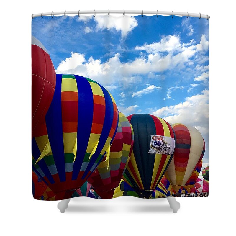 Albuquerque Shower Curtain featuring the photograph Soar Albuquerque Balloon Festival by Anne Sands
