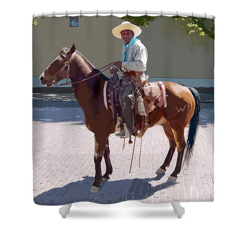 Cowboy Shower Curtain featuring the digital art Real Cowboy by John Dyess