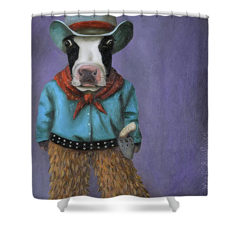 Cow Shower Curtain featuring the painting Real Cowboy by Leah Saulnier The Painting Maniac