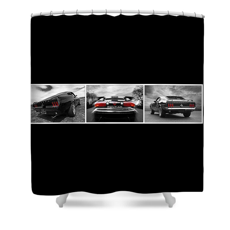 Classic Cars Shower Curtain featuring the photograph Rear Of The Year Triptych by Gill Billington