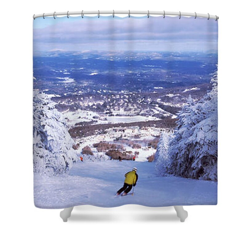 Photography Shower Curtain featuring the photograph Rear View Of A Person Skiing, Stratton by Panoramic Images