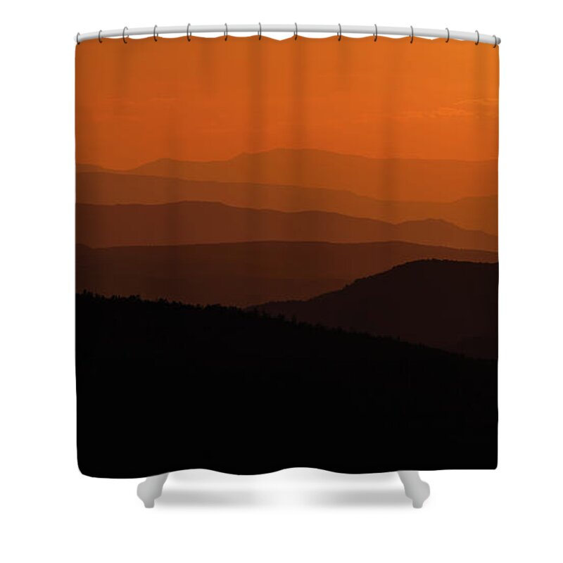 Sunset Shower Curtain featuring the photograph Receding Ridges by Jay Beckman