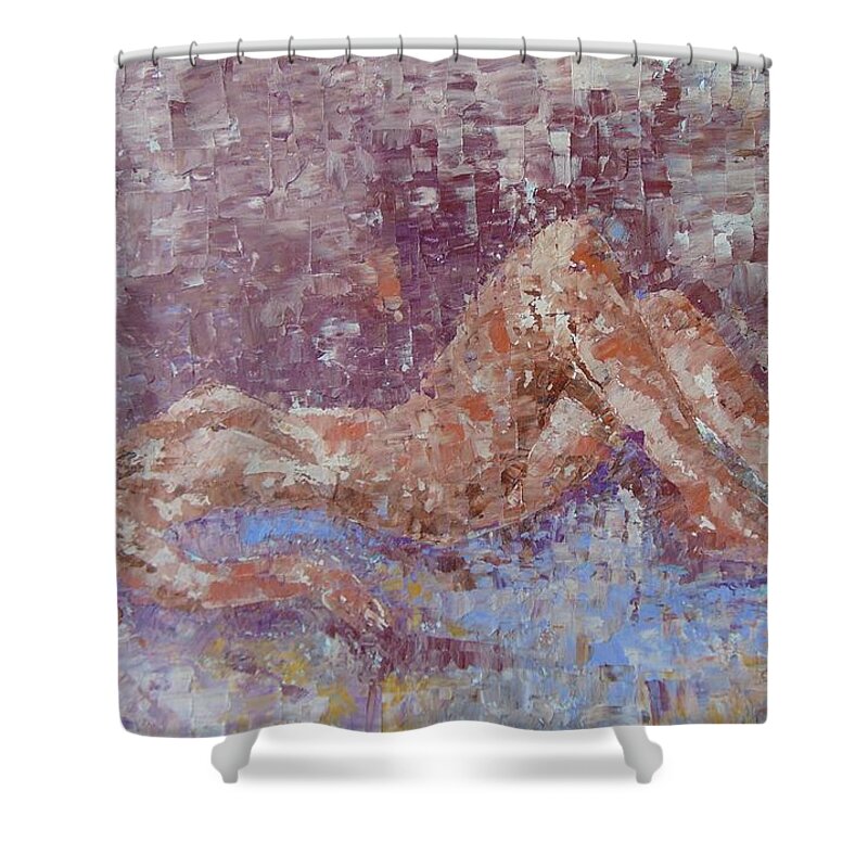Lavender Field Shower Curtain featuring the painting Recline nude by Frederic Payet