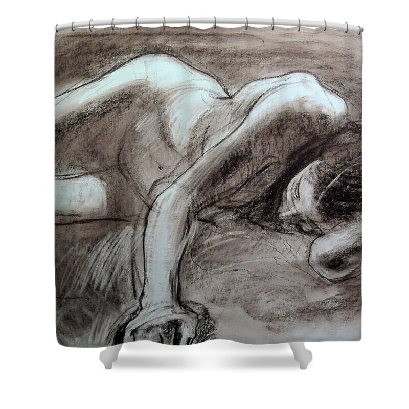 Drawing Shower Curtain featuring the drawing Reclining Female by Harry Robertson