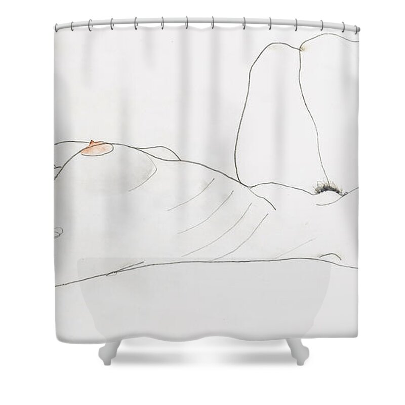 Nude Shower Curtain featuring the drawing Reclining female nude by Egon Schiele