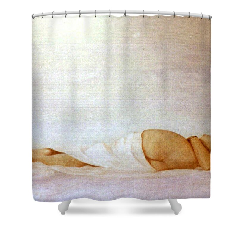 Reclining Nude Shower Curtain featuring the painting Reclining Nude 2 by David Ladmore