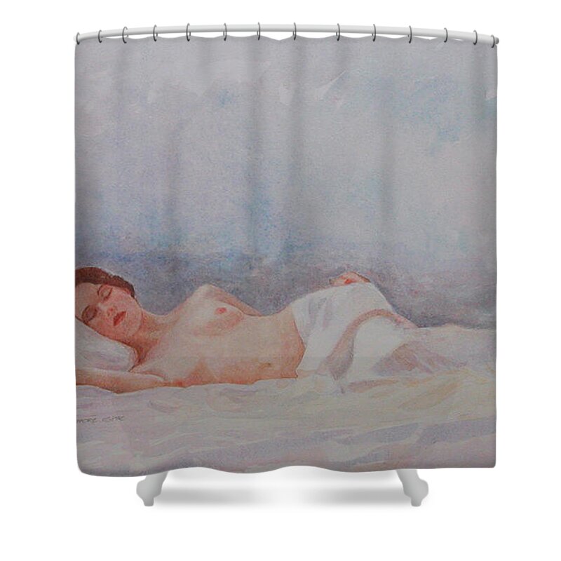 Reclining Nude Shower Curtain featuring the painting Reclining Nude 3 by David Ladmore