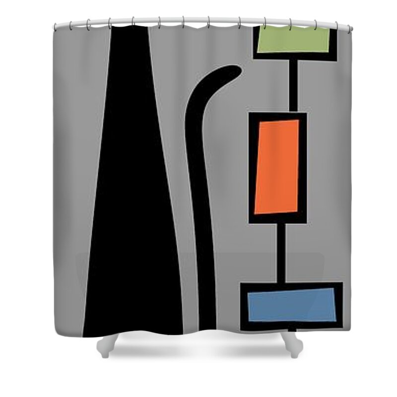  Shower Curtain featuring the digital art Rectangle Cat 2 on Gray by Donna Mibus
