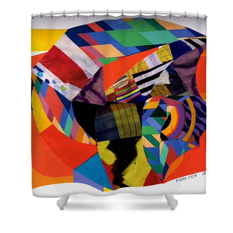 Abstract Collages Shower Curtain featuring the drawing Recycled Art by Paul Meinerth