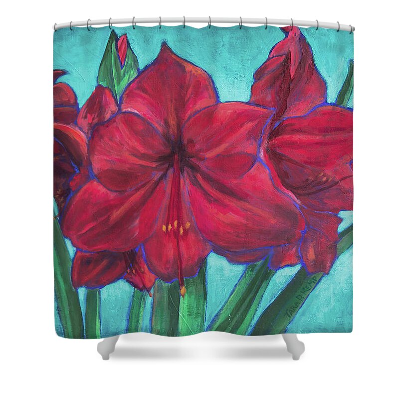 Eugene Shower Curtain featuring the painting Red Amaryllis by Tara D Kemp