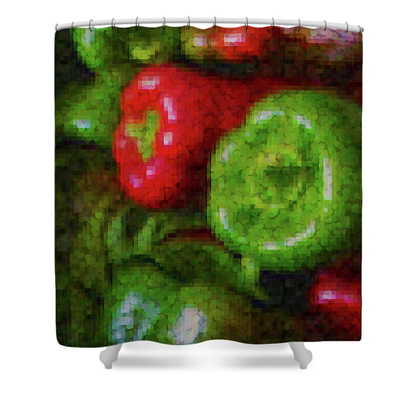 Peppers Shower Curtain featuring the photograph Red and Green Pixeled Peppers by Sandy Moulder