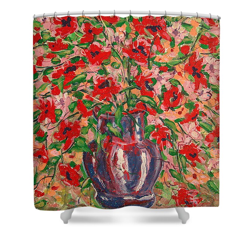Flowers Shower Curtain featuring the painting Red And Pink Poppies. by Leonard Holland