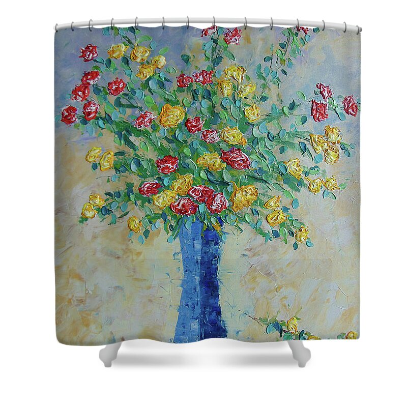Frederic Payet Shower Curtain featuring the painting Red and yellow carnations by Frederic Payet