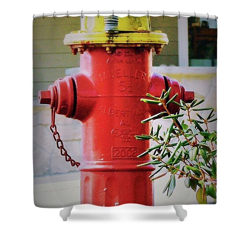 Colors Shower Curtain featuring the photograph Red and Yellow Hydrant by Caroline Stella