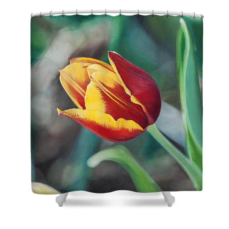Flower Shower Curtain featuring the painting Red and Yellow Tulip by Joshua Martin