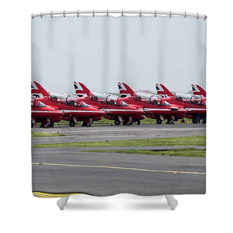 Red Arrows Shower Curtain featuring the photograph Red Arrows - Teesside Airshow 2016 Aircraft Check by Scott Lyons