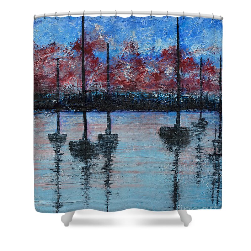 Seascape Shower Curtain featuring the painting Red At Night by Alys Caviness-Gober