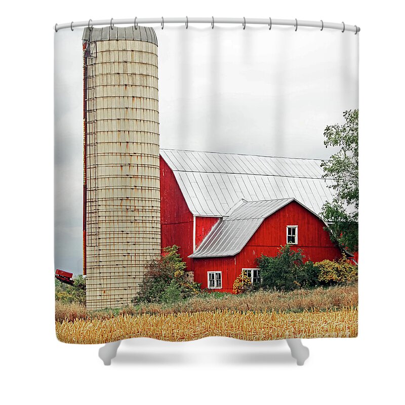 Red Barn Shower Curtain featuring the photograph Red Barn and Silo 4460 by Jack Schultz