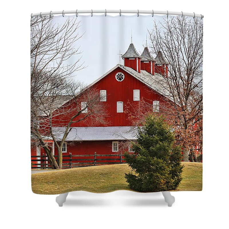 Red Barn Shower Curtain featuring the photograph Red Barn and Windmill  5880 by Jack Schultz