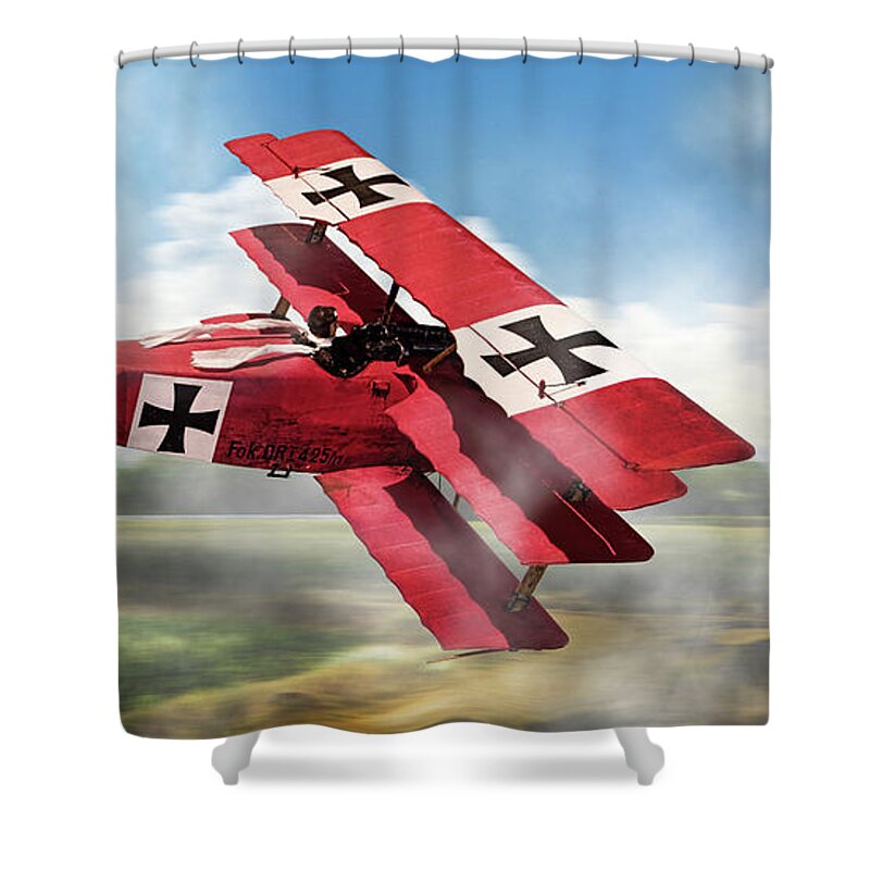 Red Baron Shower Curtain featuring the photograph Red Baron Panorama - Lord of the Skies by Weston Westmoreland
