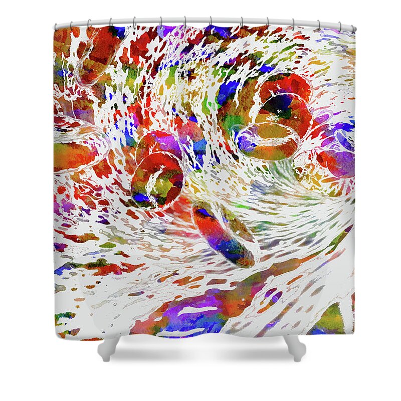 Red Blood Cells Shower Curtain featuring the mixed media Red Blood Cells by Ann Leech