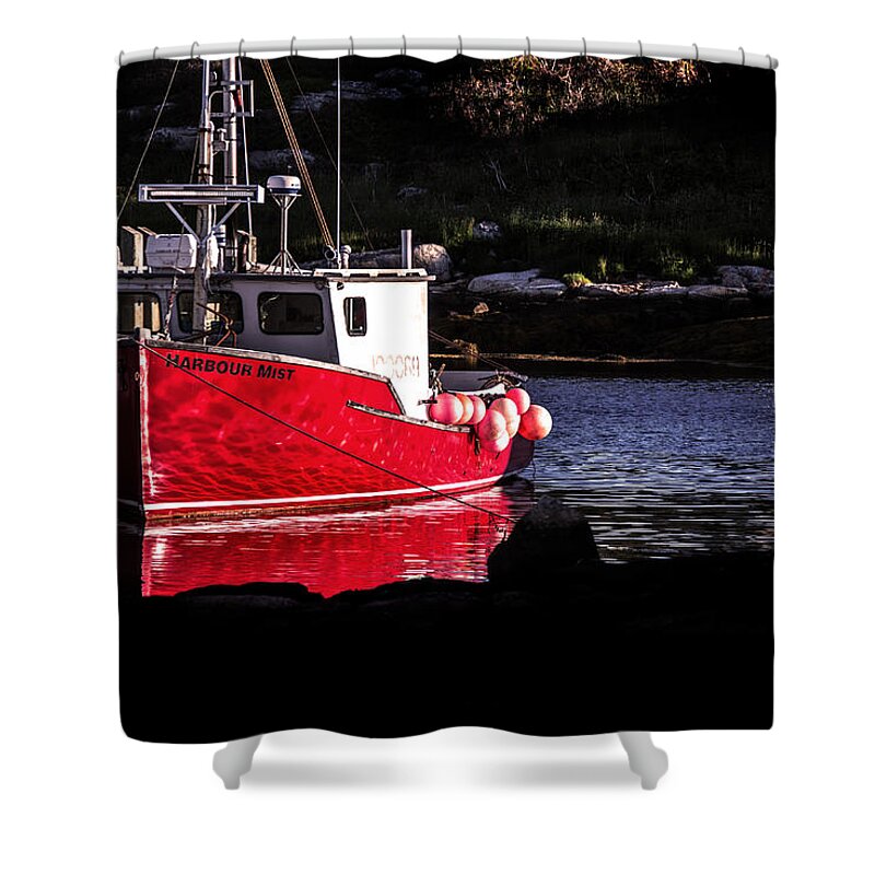 Peggy's Cove Shower Curtain featuring the photograph Red Boat at Peggy's Cove by Patrick Boening