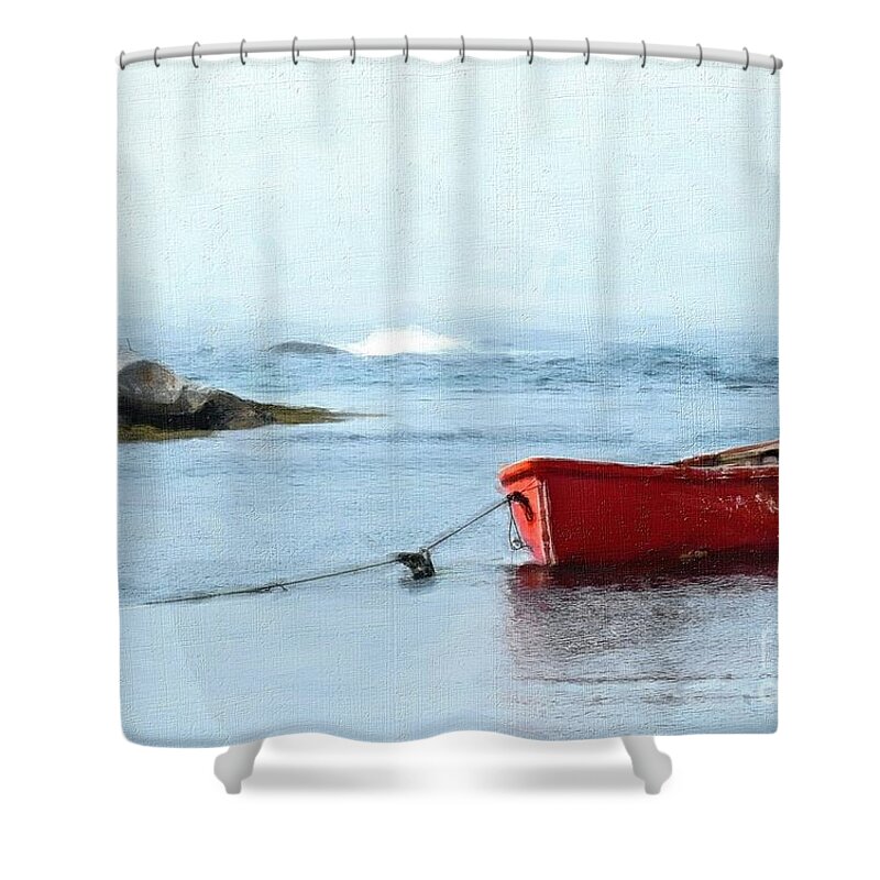 Red Shower Curtain featuring the painting Red Boat by Tammy Lee Bradley