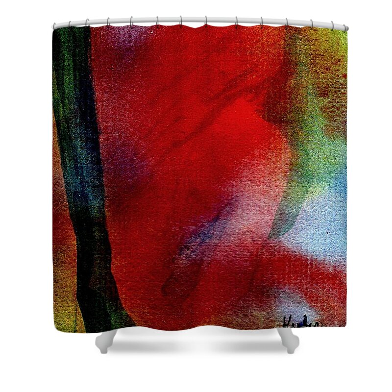 Nude Shower Curtain featuring the painting Red Boudoir by Susan Kubes